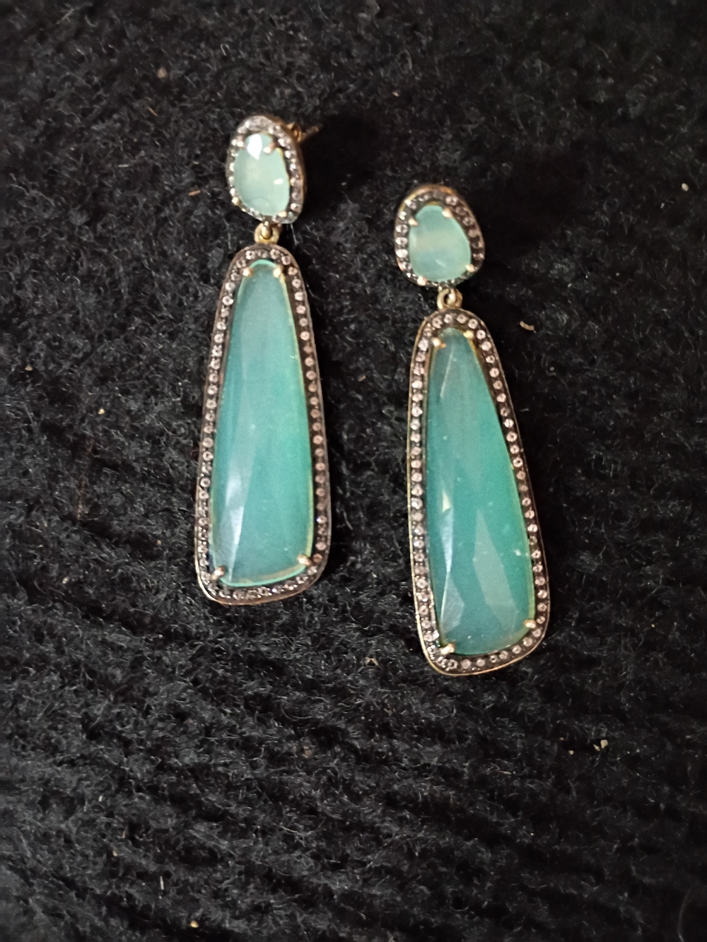 Aqua Teardrop Dangle Earrings with Pavé Trim